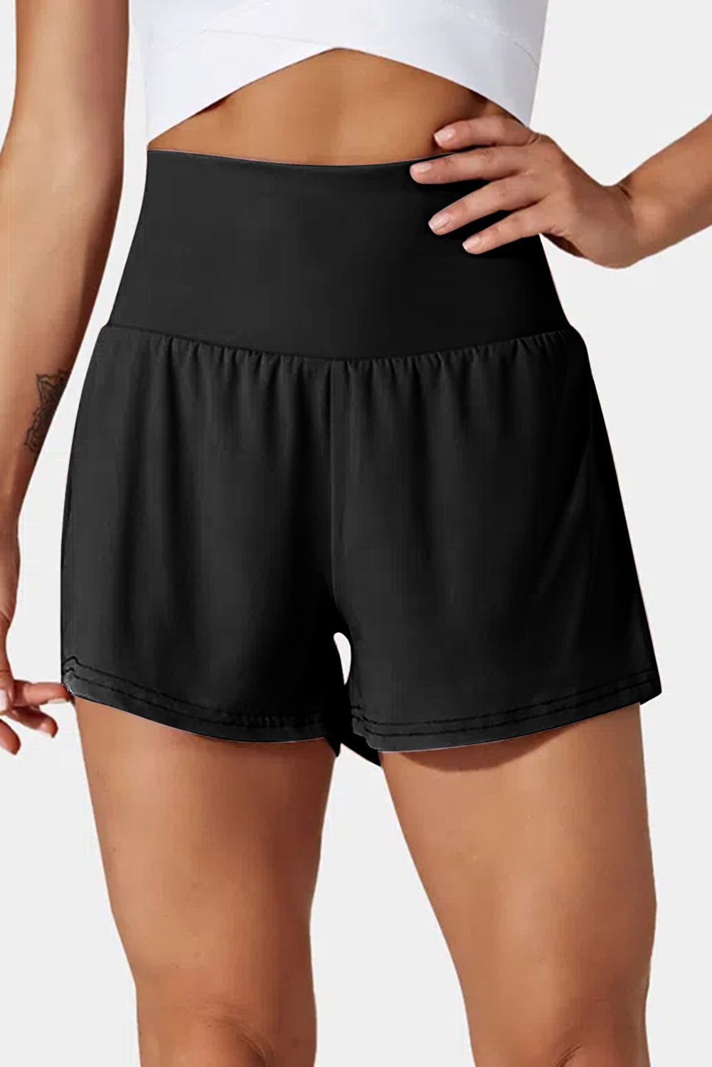 Black Pocketed Wide Waistband Swim Shorts (Extended Sizes)