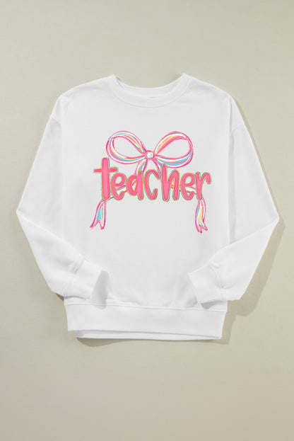 White Teacher Bow PNG Graphic Pullover Sweatshirt (Extended Sizes)